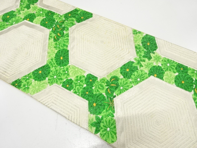 アンティーク　亀甲に草花模様織り出し袋帯（材料）